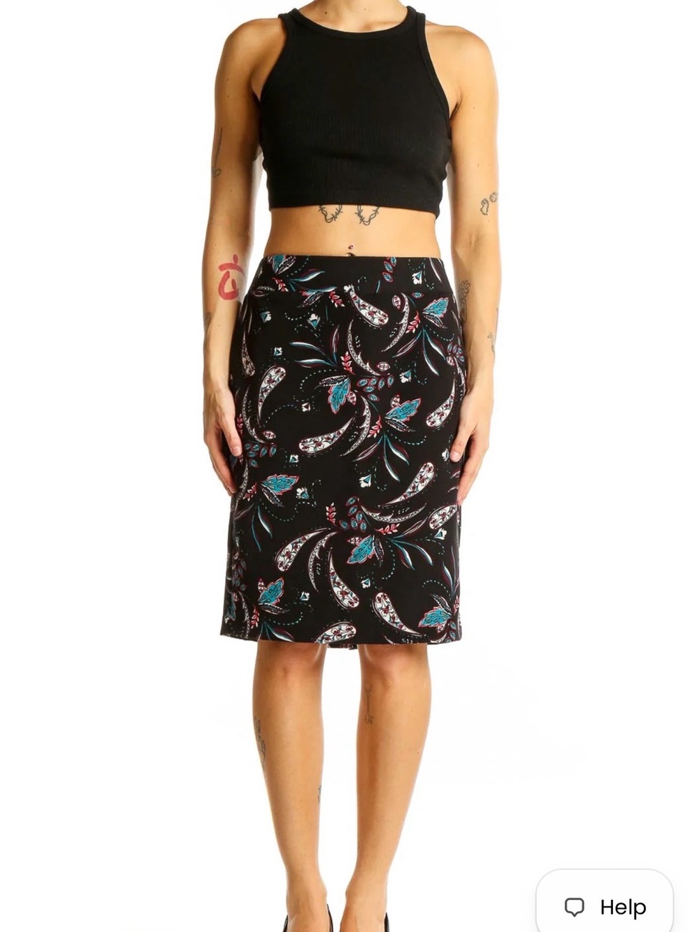 Ann Taylor Factory Black Skirt with Teal and Pink Floral Design